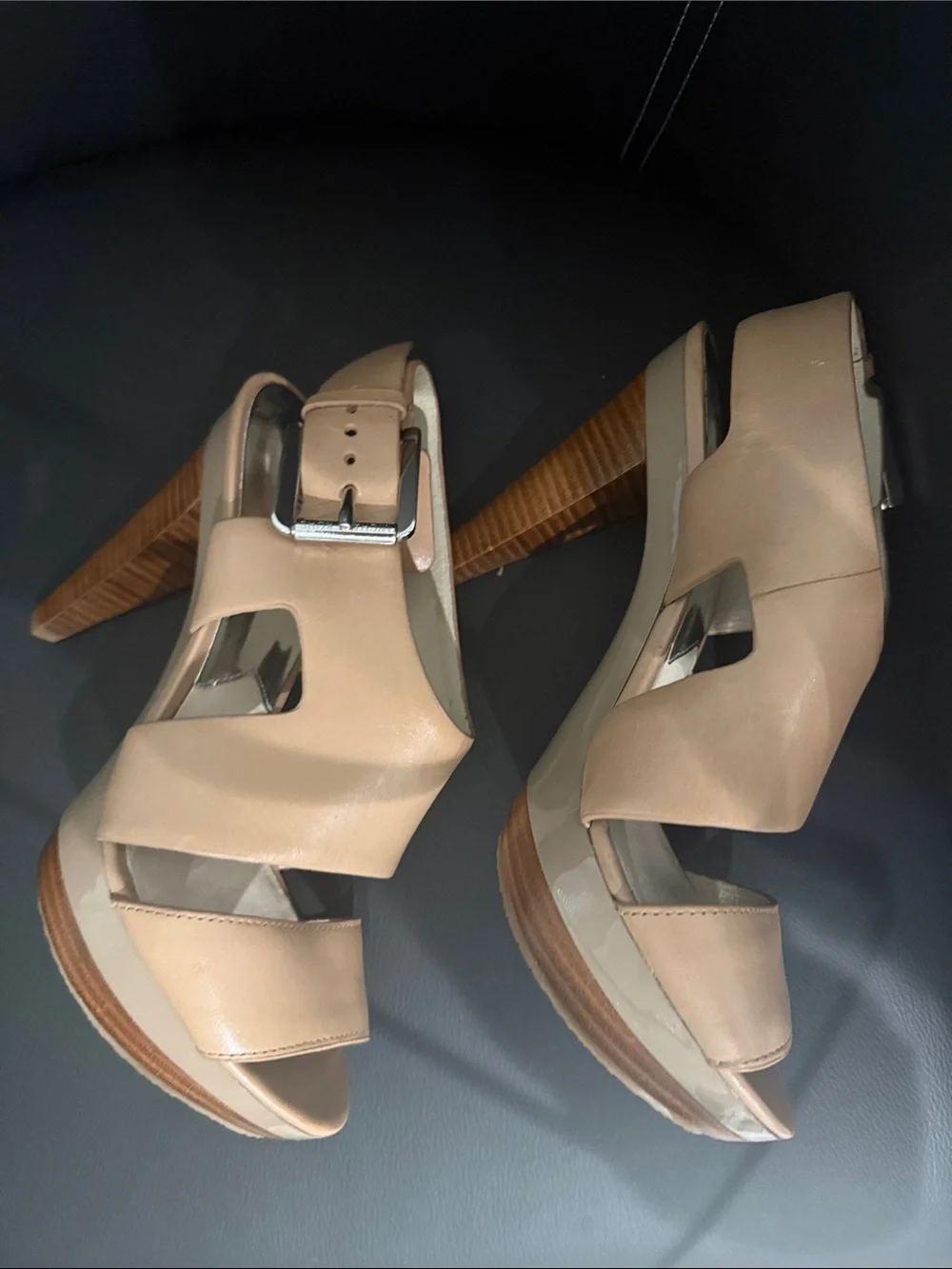 Michael Kors Nude Leather Open-Toe Ankle Strap Heels